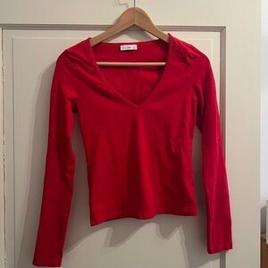 TNA Bold Red V-Neck Long Sleeve Tee